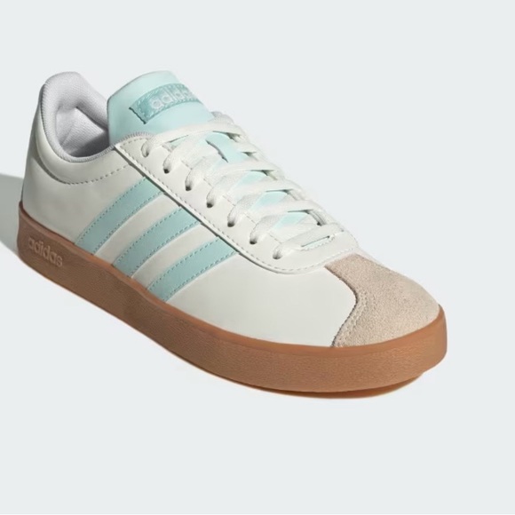Adidas VL Court Base Cream and Light Blue Sneakers - Picture 4 of 12